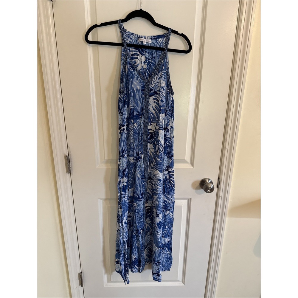 America & Beyond Blue Tropical Pineapple Floral Halter Maxi Dress Womens XS